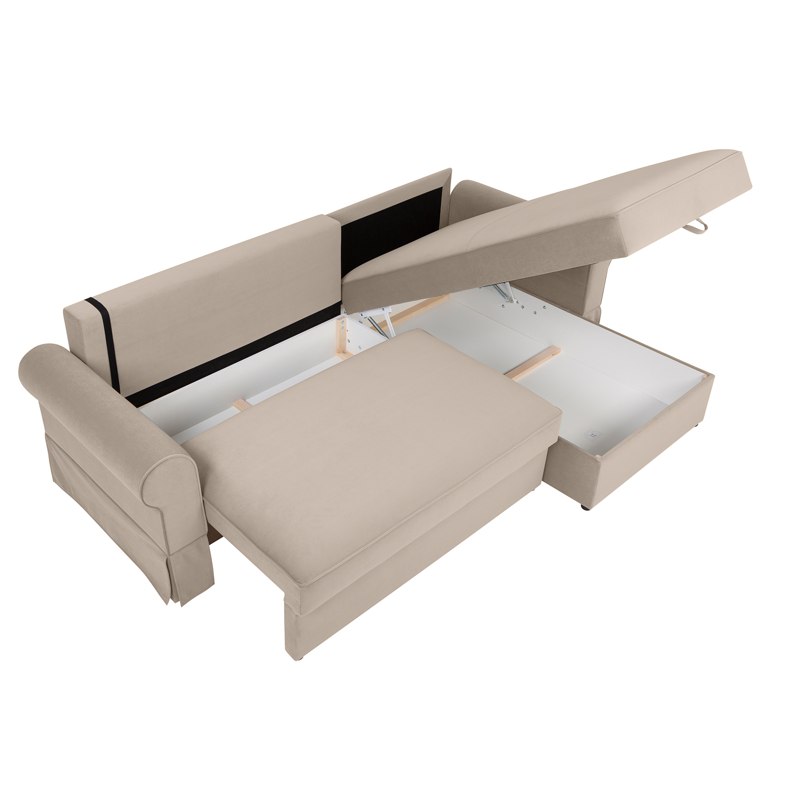 Ecksofa - beige - Velvet - Liegefunktion und 2 Staukästen
