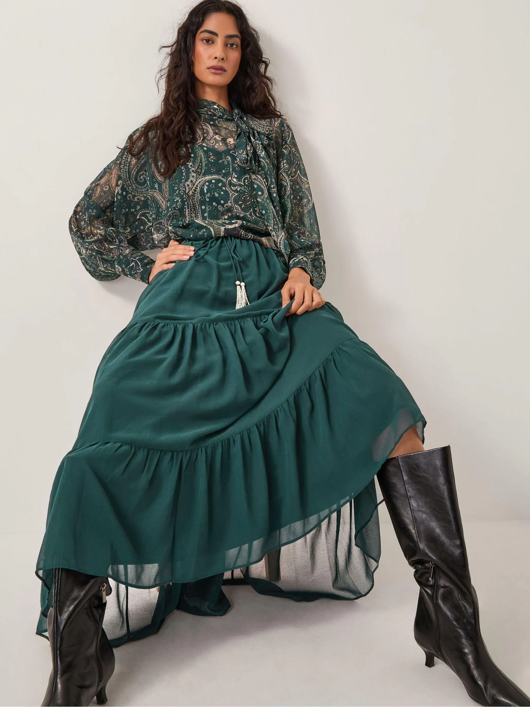 Monsoon Holly Tiered Chiffon Maxi Skirt