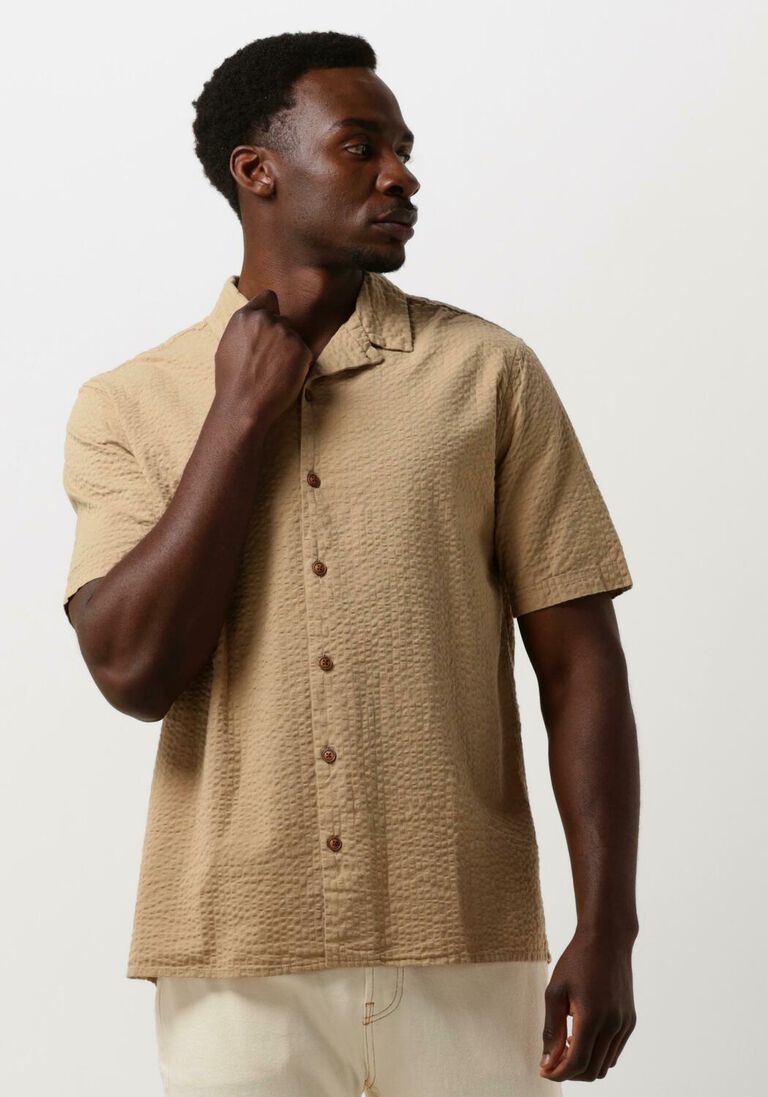ANERKJENDT camel anerkjendt casual overhemd akleo s/s seersucker shirt