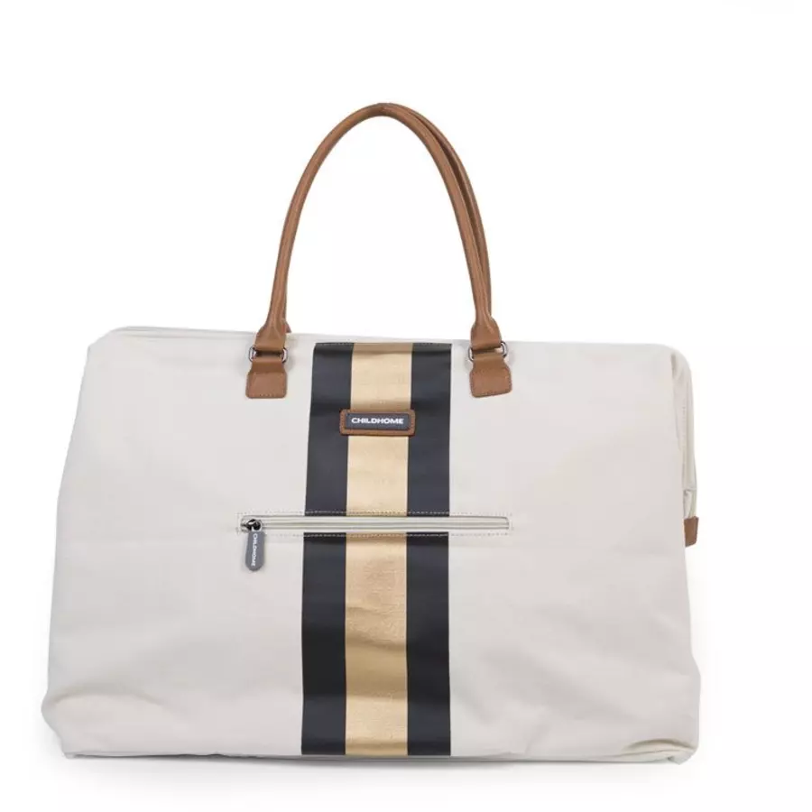 CHILDHOME Mommy Bag Groß Canvas Beige Stripes Black  Gold