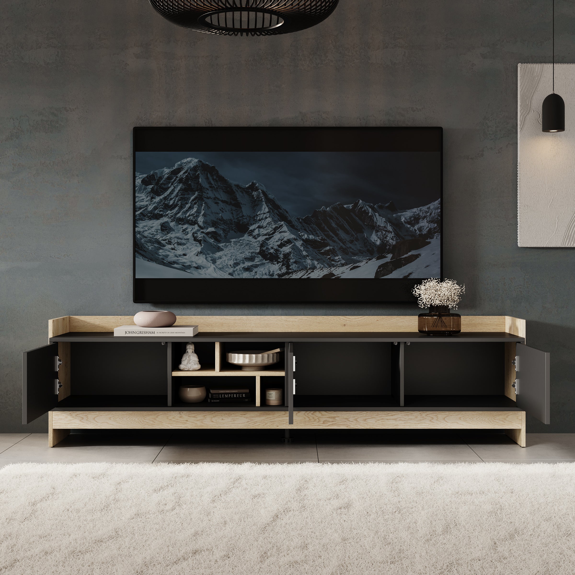 Meubella - TV-Meubel Benz - Zwart - 190 cm