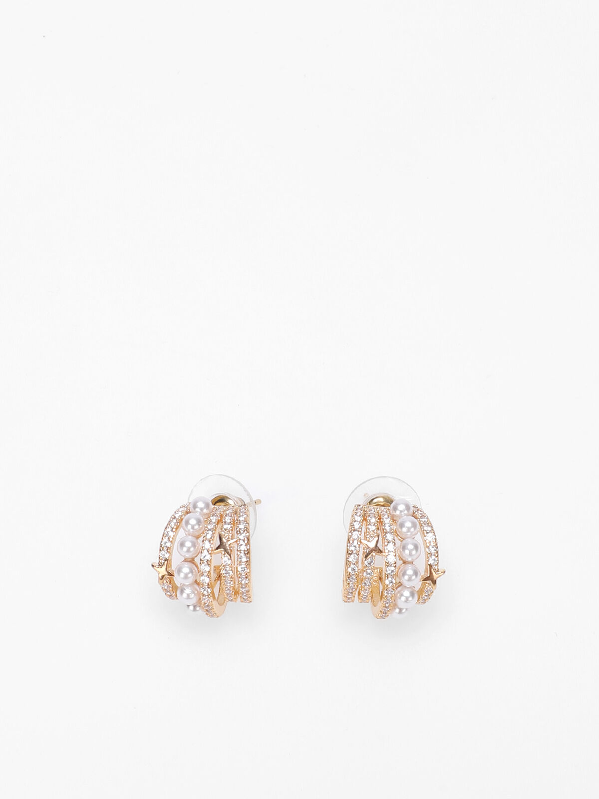 Boucles d'oreilles à strass et perles- Doré