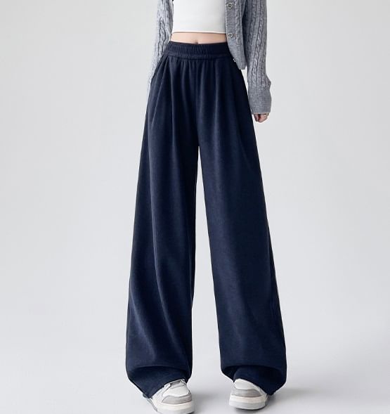 evanesce - Hoge taille effen corduroy broek met wijde pijpen