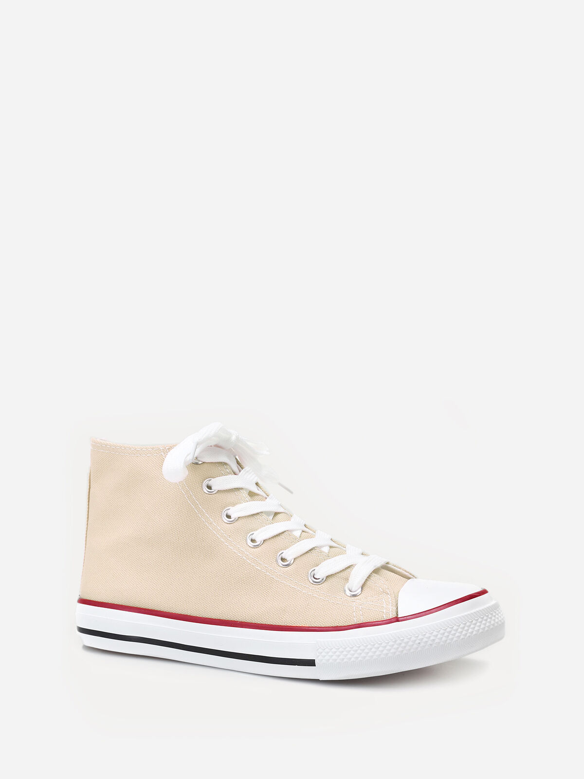 Tennis en toile à lacets- beige_rouge