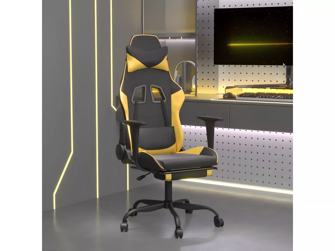 Chaise de jeu de massage avec repose-pied Noir&Doré Similicuir
