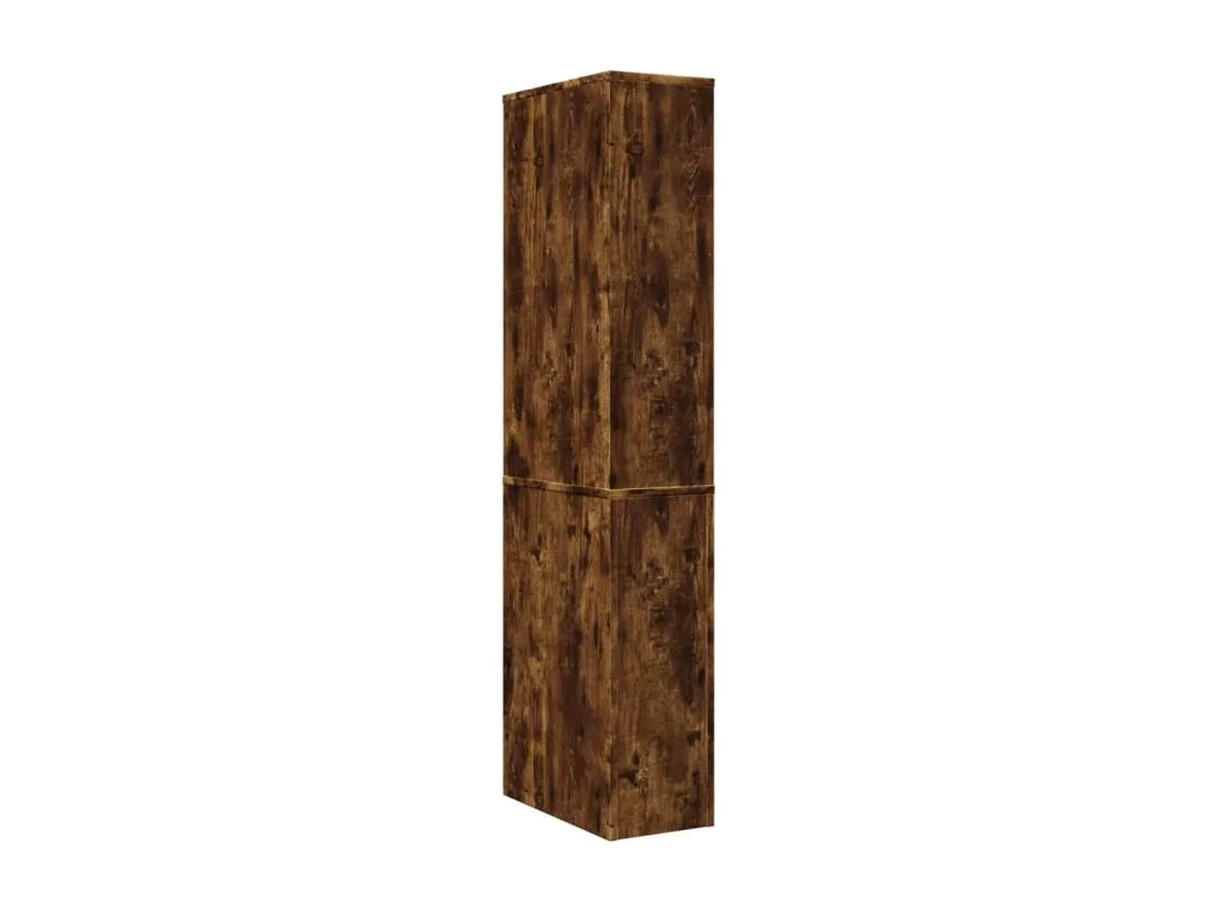 Armoire de salle de bain étroite avec roulettes chêne fumé