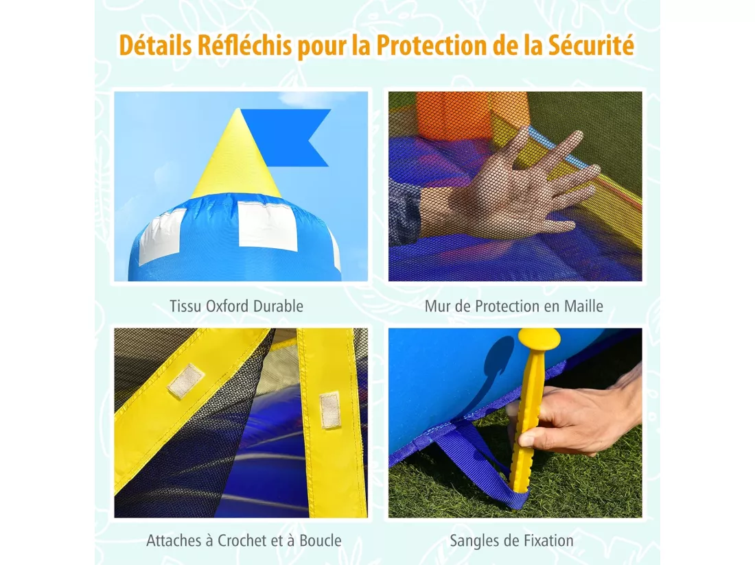 Château Gonflable avec Trampoline, Château Magique pour Enfants avec Grand Trampoline, Toboggan et Panier de Basket-Ball, pour Enfants 361 x 273 x 237 cm (sans gonfleur)