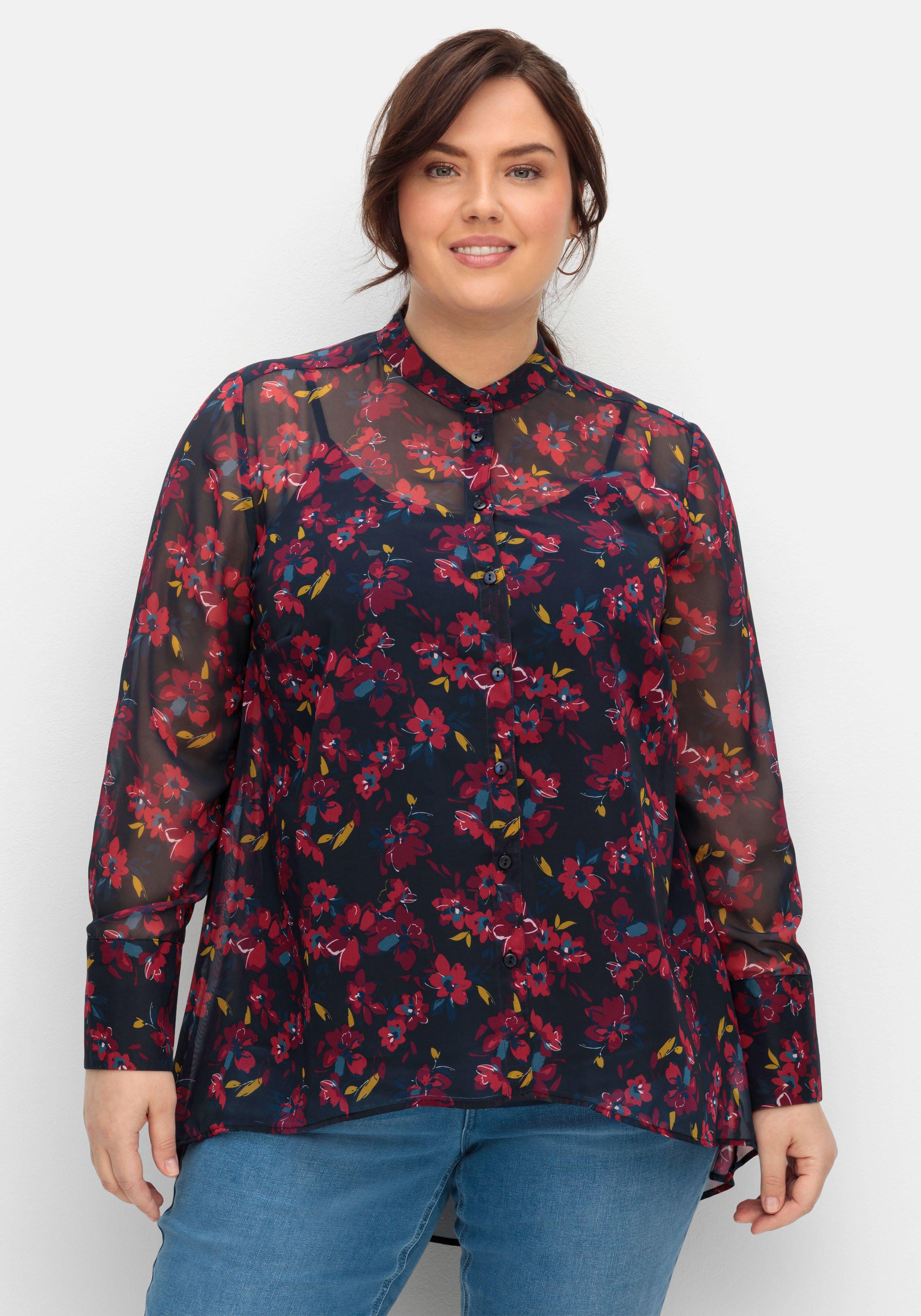 Chiffonbluse mit Blumen-Alloverprint