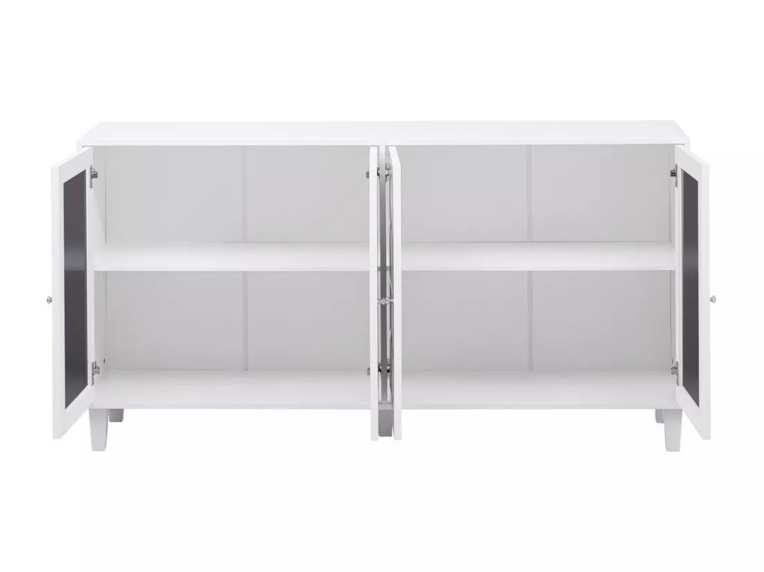 Buffet 160x40x85cm - avec 4 portes, poignées en cristal froid, stratifié mobile - pour salon et salle à manger - Blanc