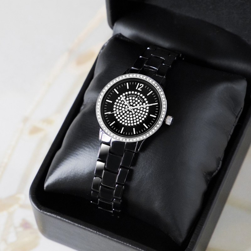 Montre Femme LOUISE PEARL Ornée de Cristaux Swarovski bracelet Céramique Noir