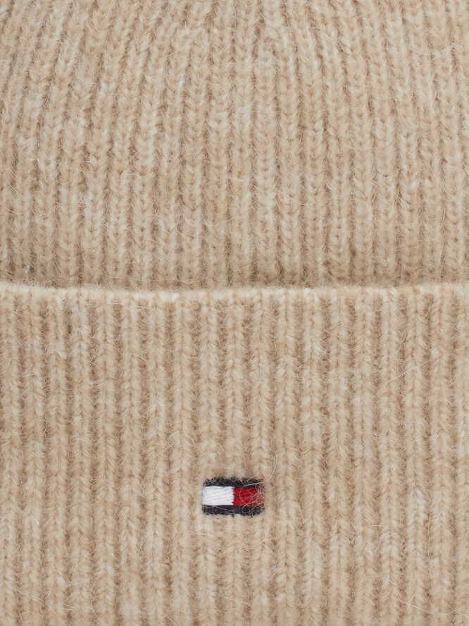 Tommy Hilfiger ESSENTIAL FLAG FUZZY BEANIE Beige