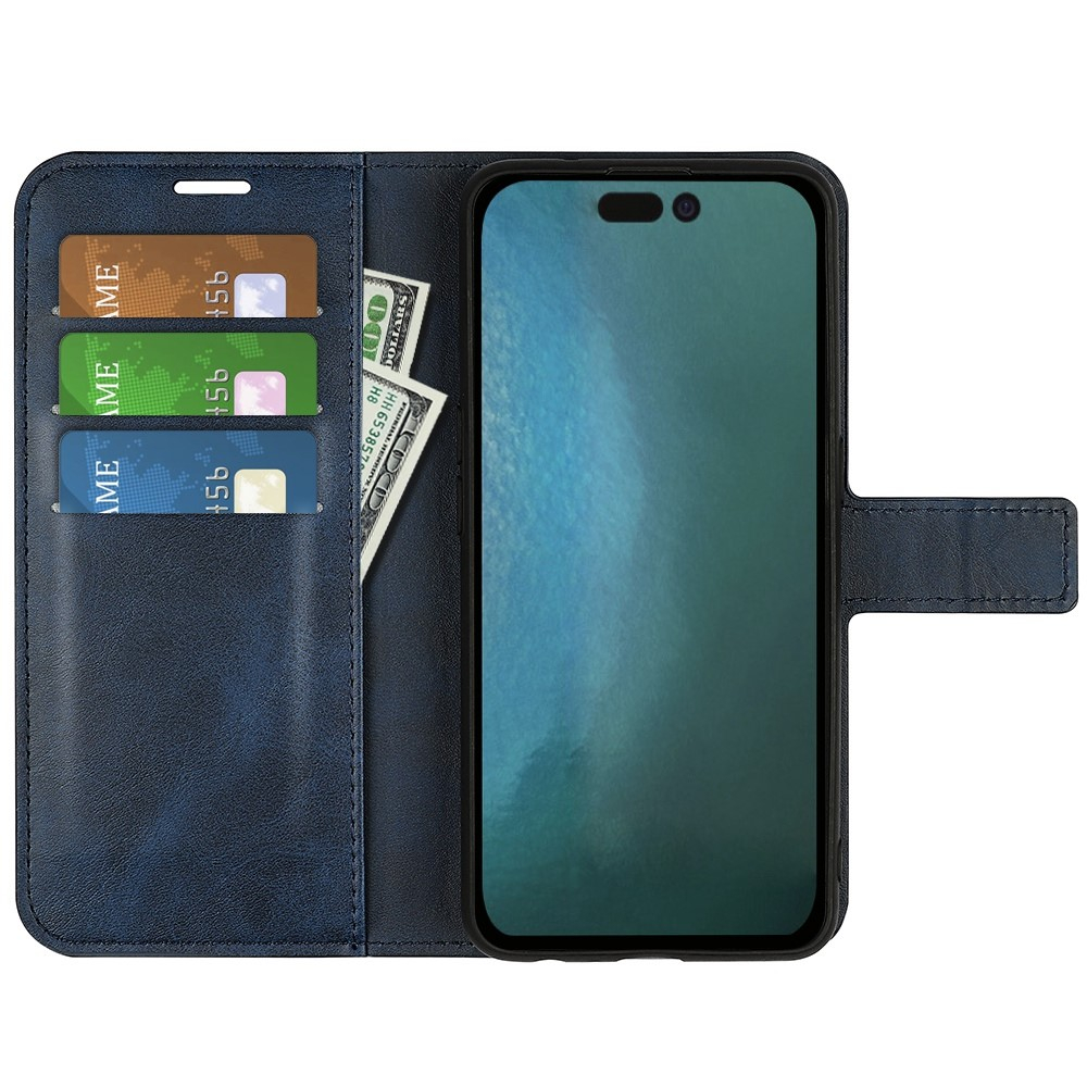iPhone 14 Pro Vintage Leder Tasche Flip Cover Fashion Design - Dunkelblau