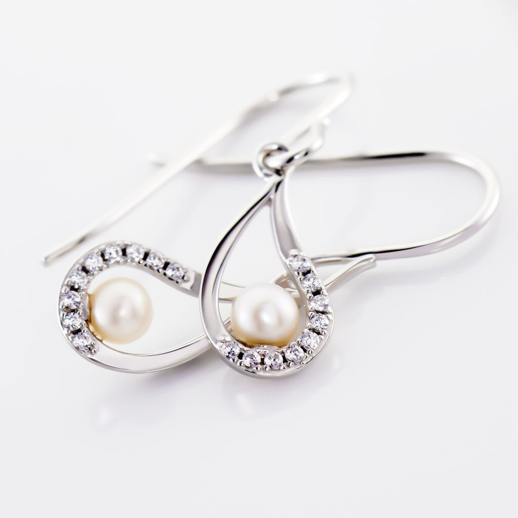 Boucles D'oreilles Pendantes Akiko Argent  Perle De Culture Et Oxyde