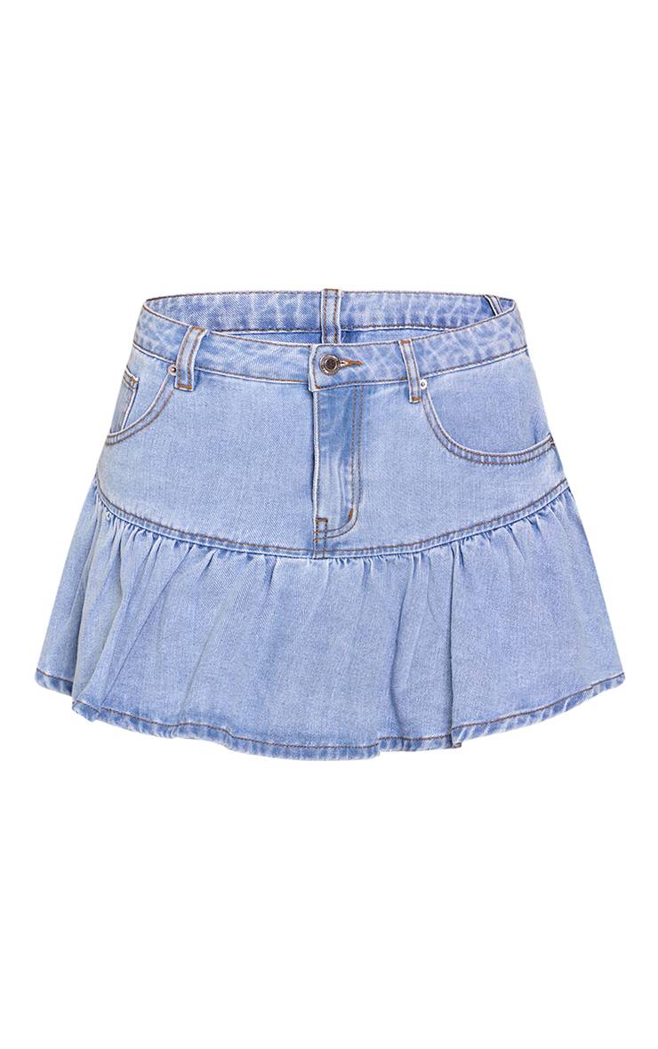 Bleu Clair Mini-jupe En Denim Plissée À Taille Basse