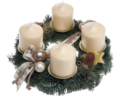 Adventskrans Nobilistanne Ø 30 cm H ca. 15 cm incl. 4 stompkaarsen Ø 7 cm H 8 cm crème