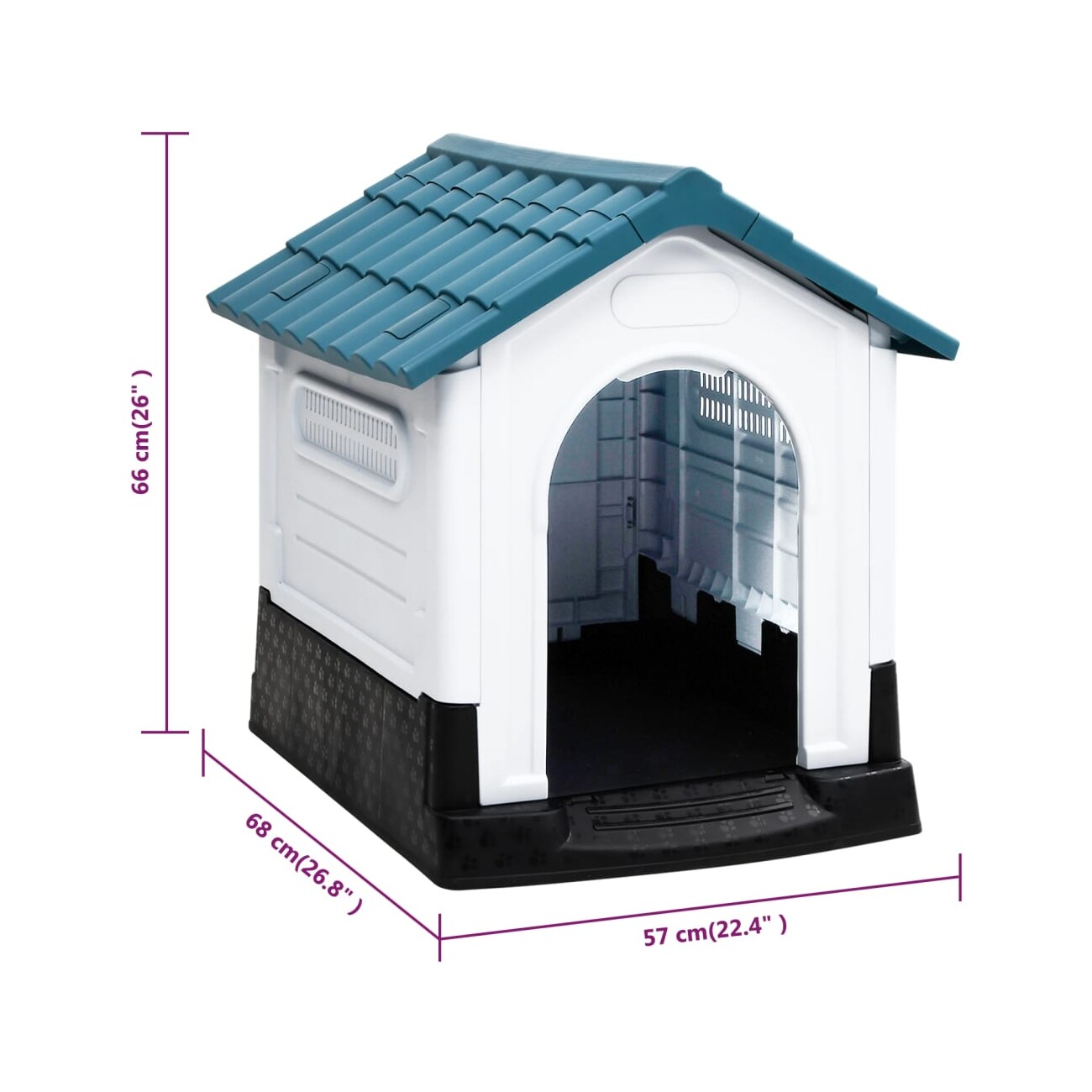 VidaXL Hundehütte aus Polypropylen blau 57 cm, 68 cm, 66 cm