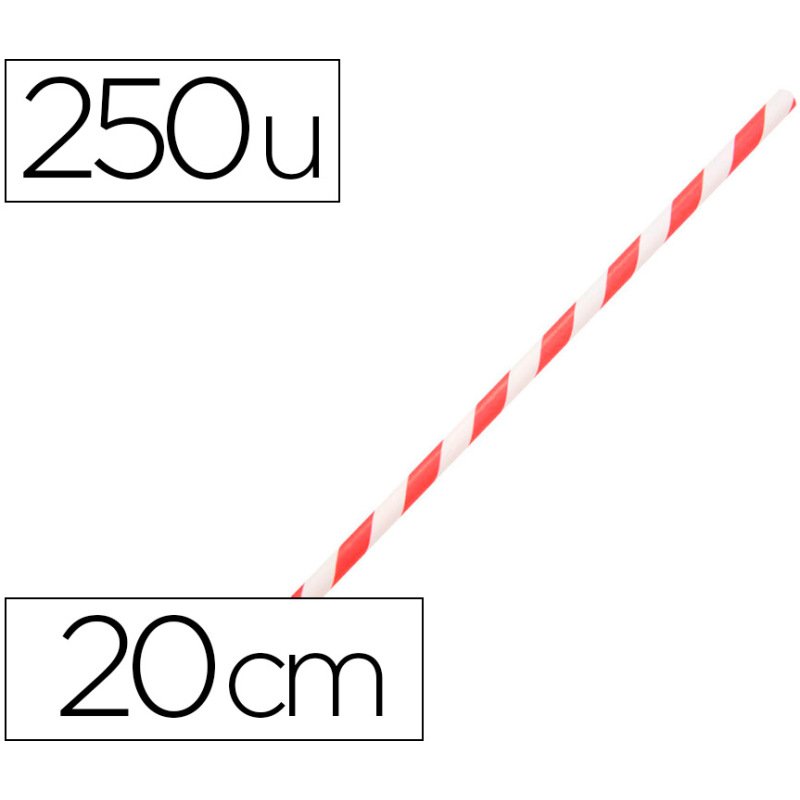 Paille en papier biodegradable coldis diametre 6mm longueur 20cm coloris     rouge/blanc boite 250 unites