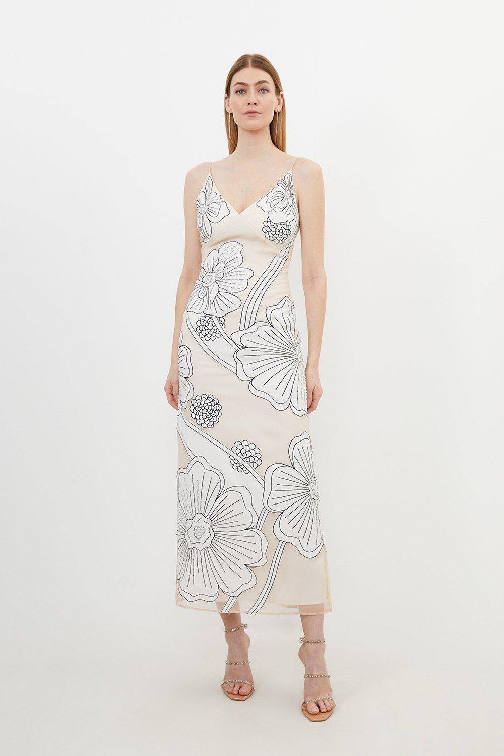 KarenMillen Robe Midi En Organdi Satiné Tissé Avec Appliqués