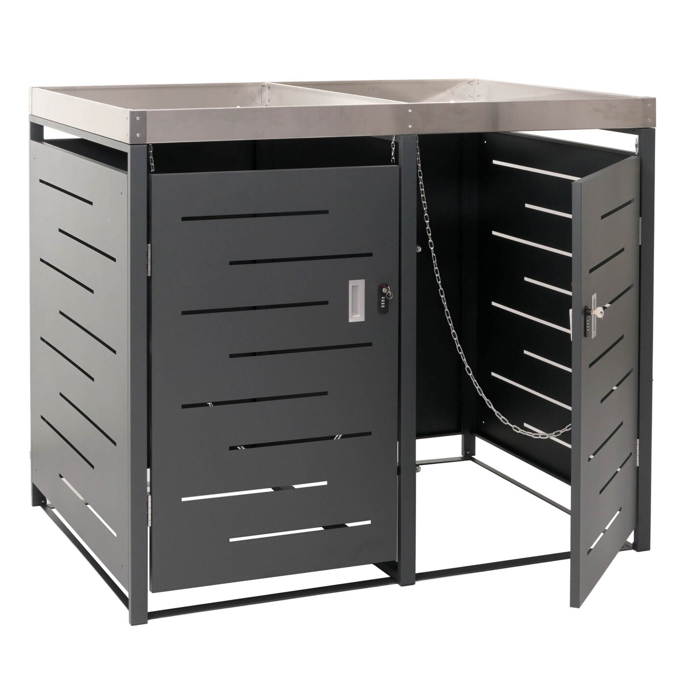 XL 2er-/4er-Mülltonnenverkleidung MCW-H40, Mülltonnenbox, Pflanzkasten Edelstahl-Metall 63kg 125x140x102cm erweiterbar