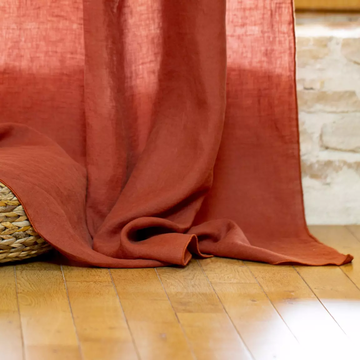 Rideau lin lavé ajustable (140 x max 270 cm) Louise Terracotta