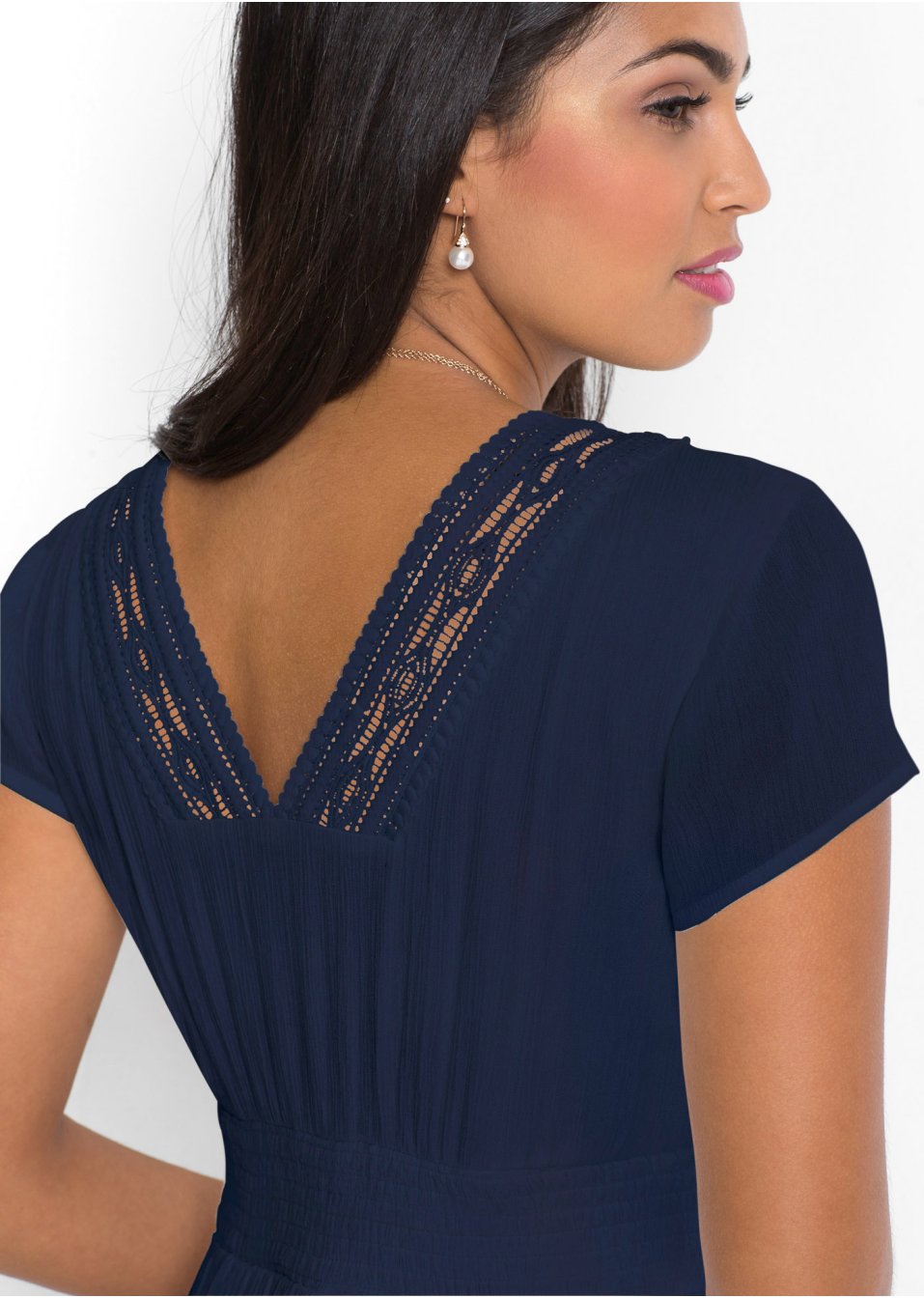 Robe longue estivale à dentelle, taille courte