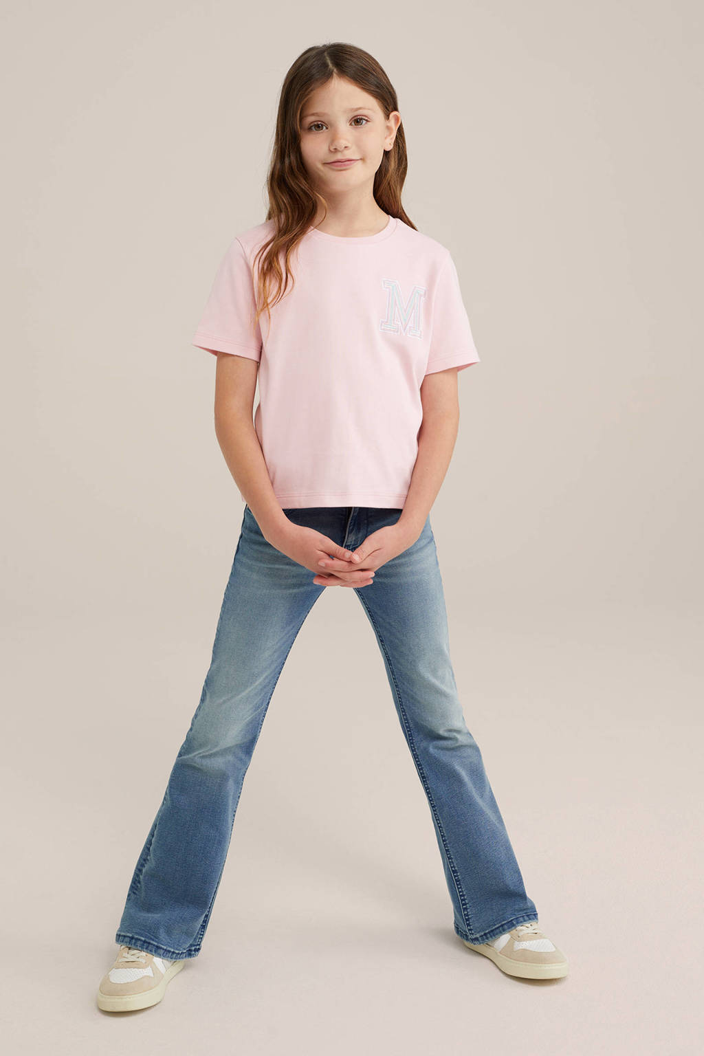 WE Fashion T-shirt met printopdruk en borduursels lichtroze