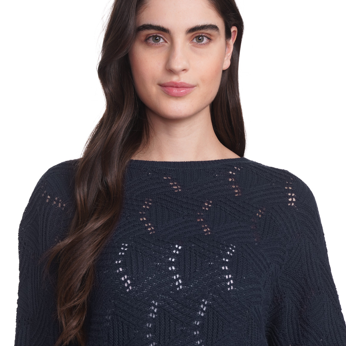 Gina Damen Strickshirt mit Ajour-Muster dunkelblau