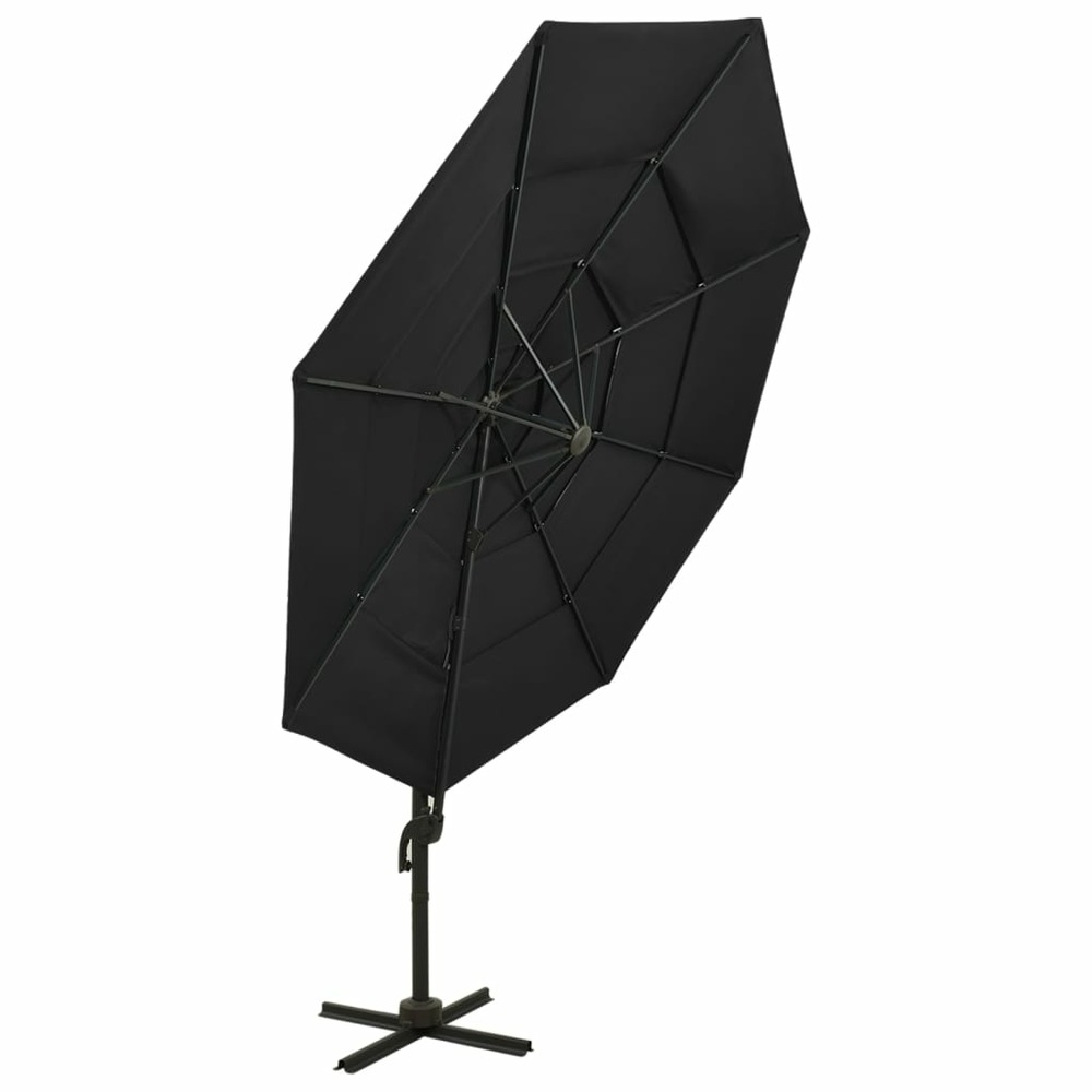 Parasol à 4 niveaux avec mât en aluminium 3 x 3 m noir