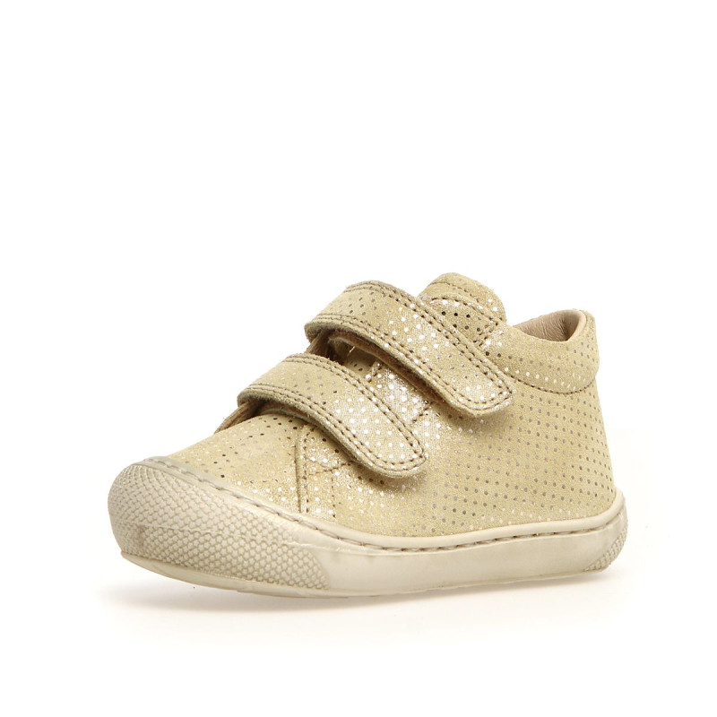 Naturino Naturino Cocoon Supersouple Velcros Suede Paille Points Argentés