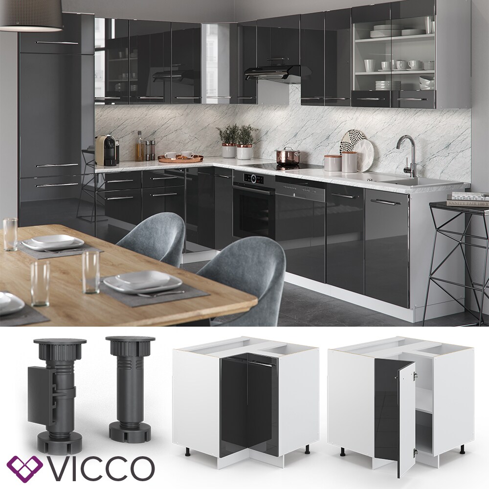 VICCO Eckunterschrank 87 cm Anthrazit Küchenzeile Unterschrank Fame