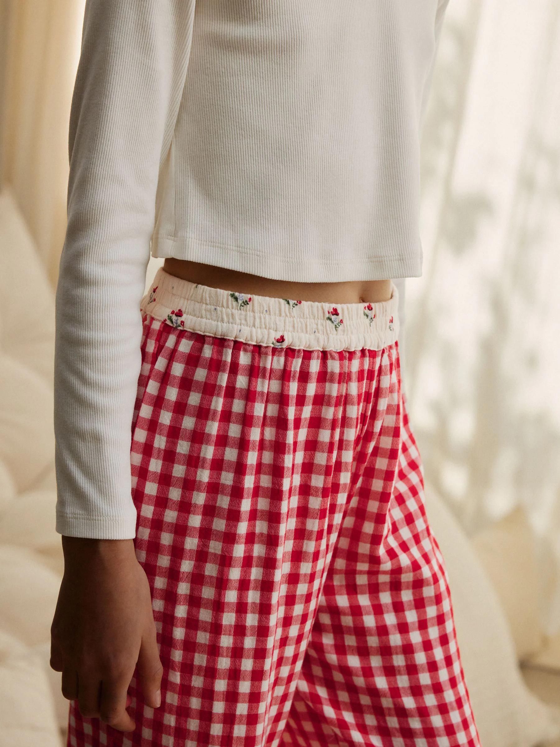 Red/Ecru Gingham - Wide Leg Pyjamas (3-16yrs)