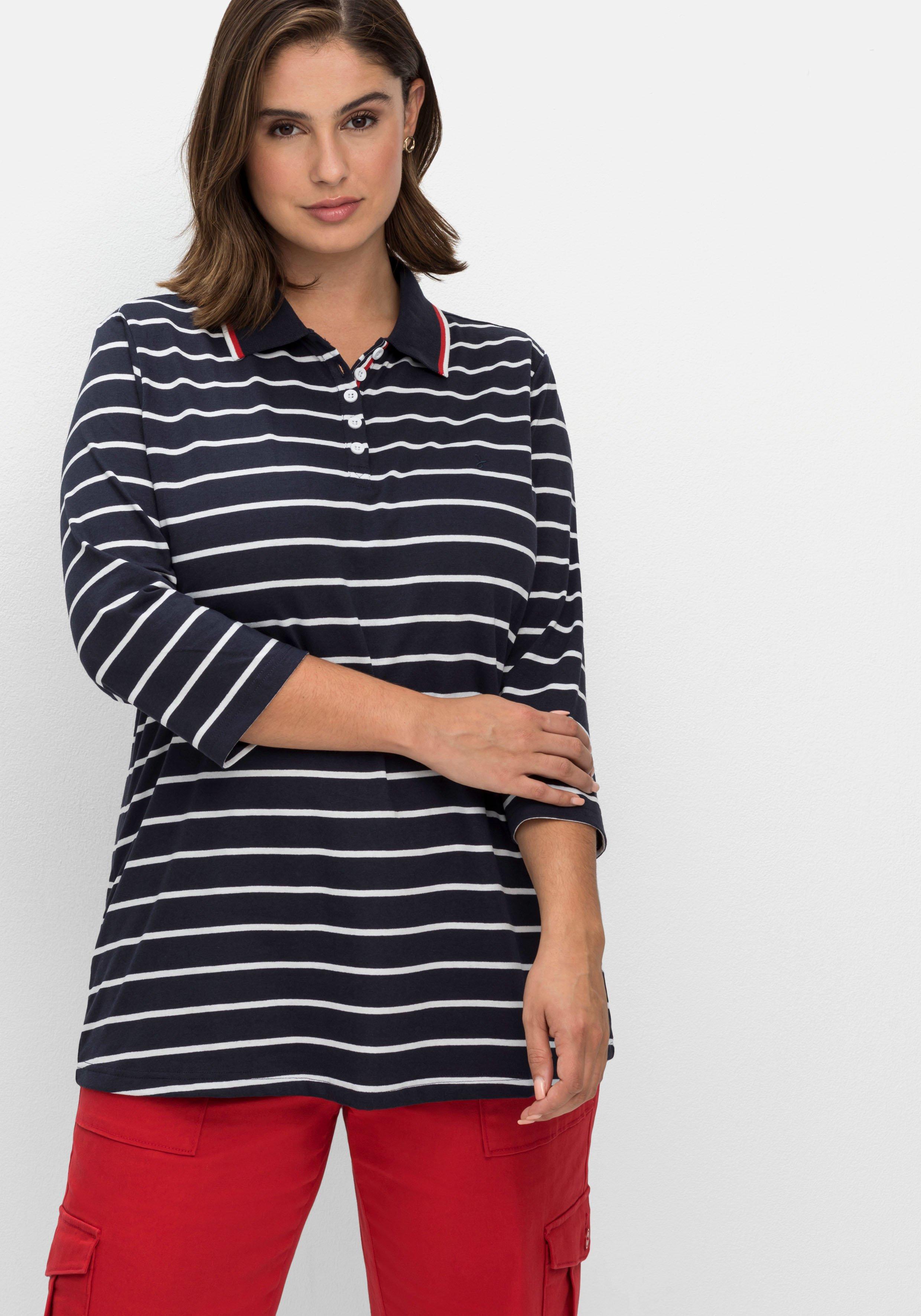 Gestreiftes Poloshirt mit 3/4-Arm