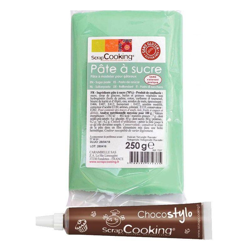 Pâte à sucre vert d'eau 250 g + Stylo chocolat Scrapcooking