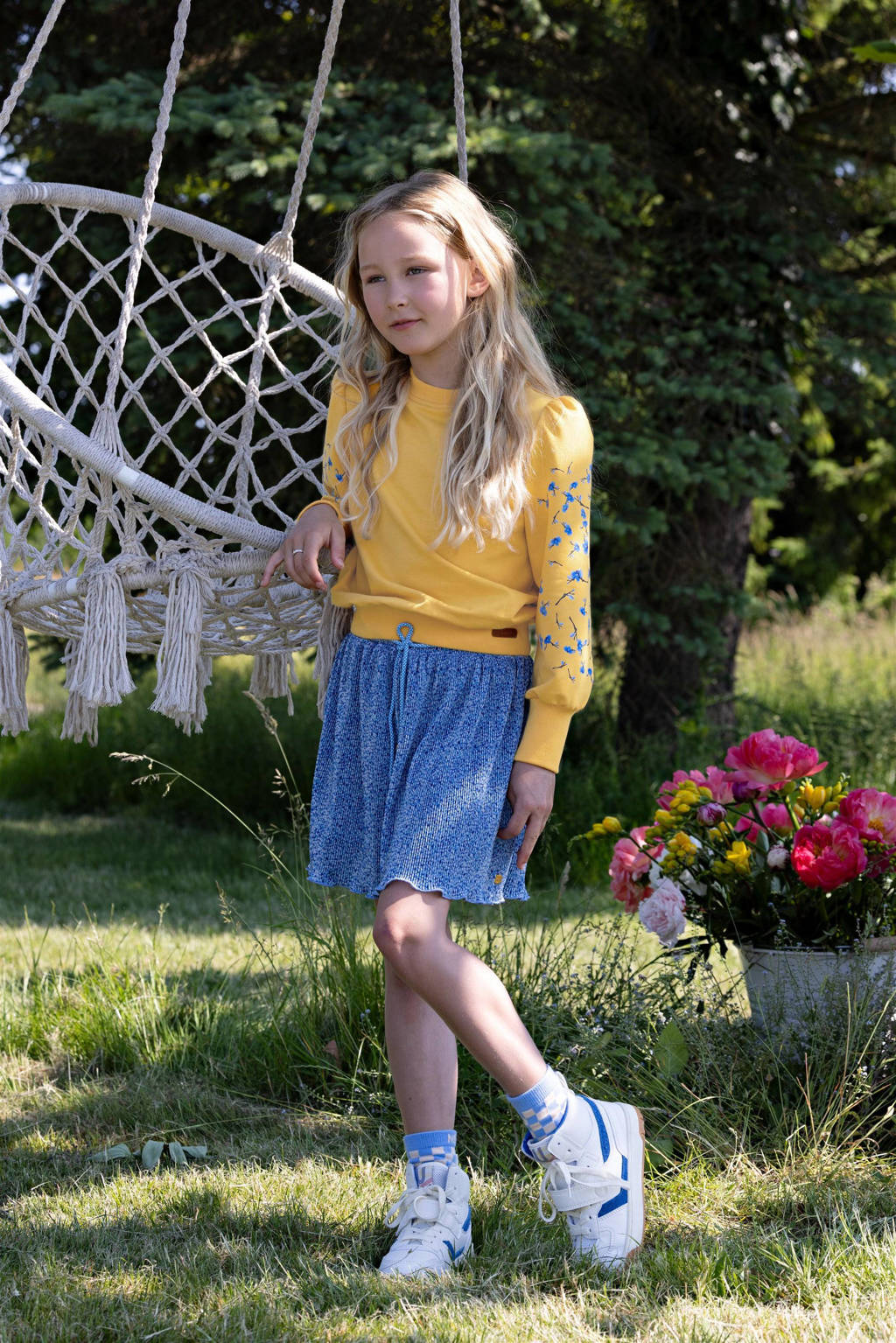 NONO rok Norah met all over print en textuur lichtblauw