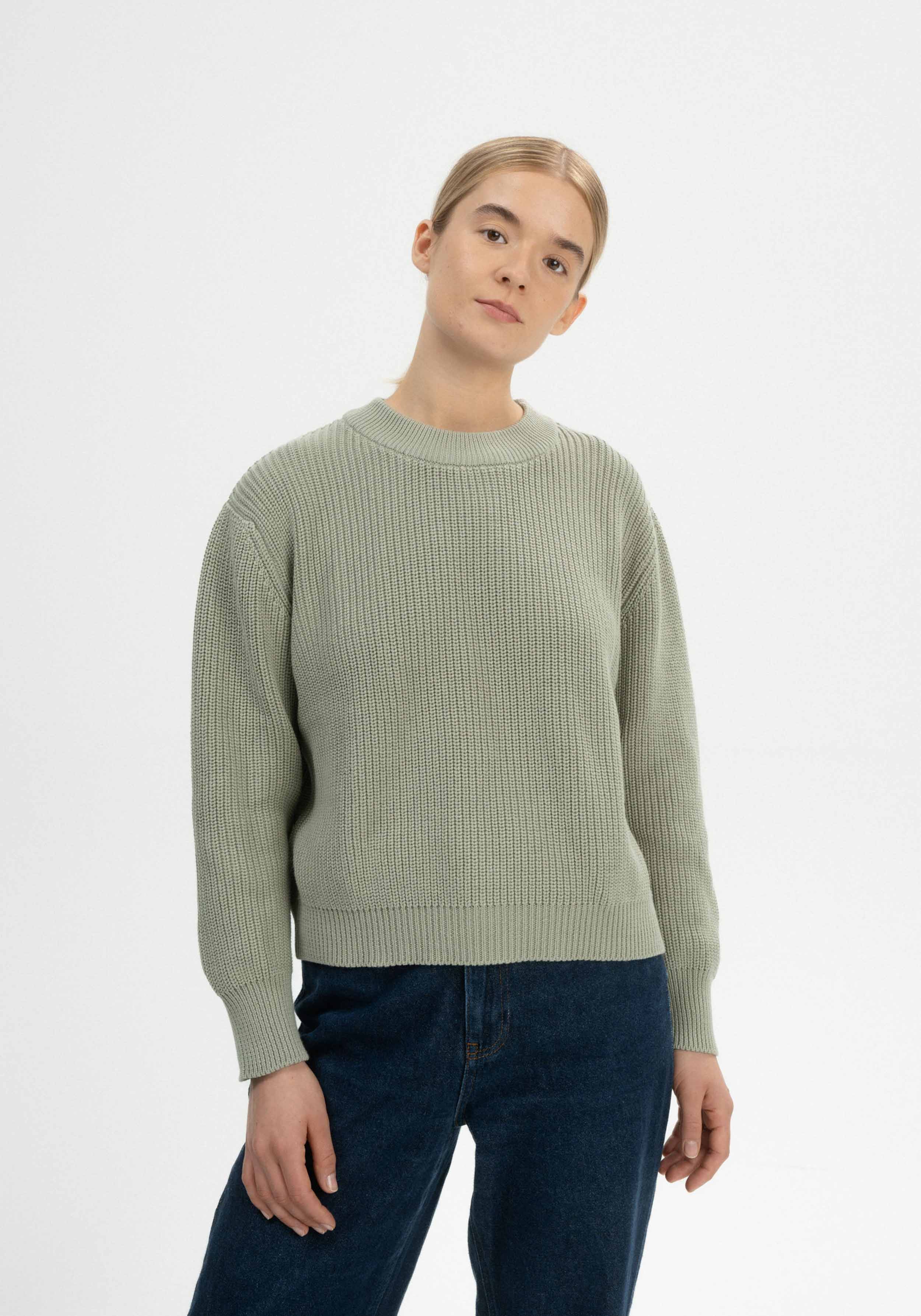 Mela Strickpullover Rib Knit Adah Green Clay