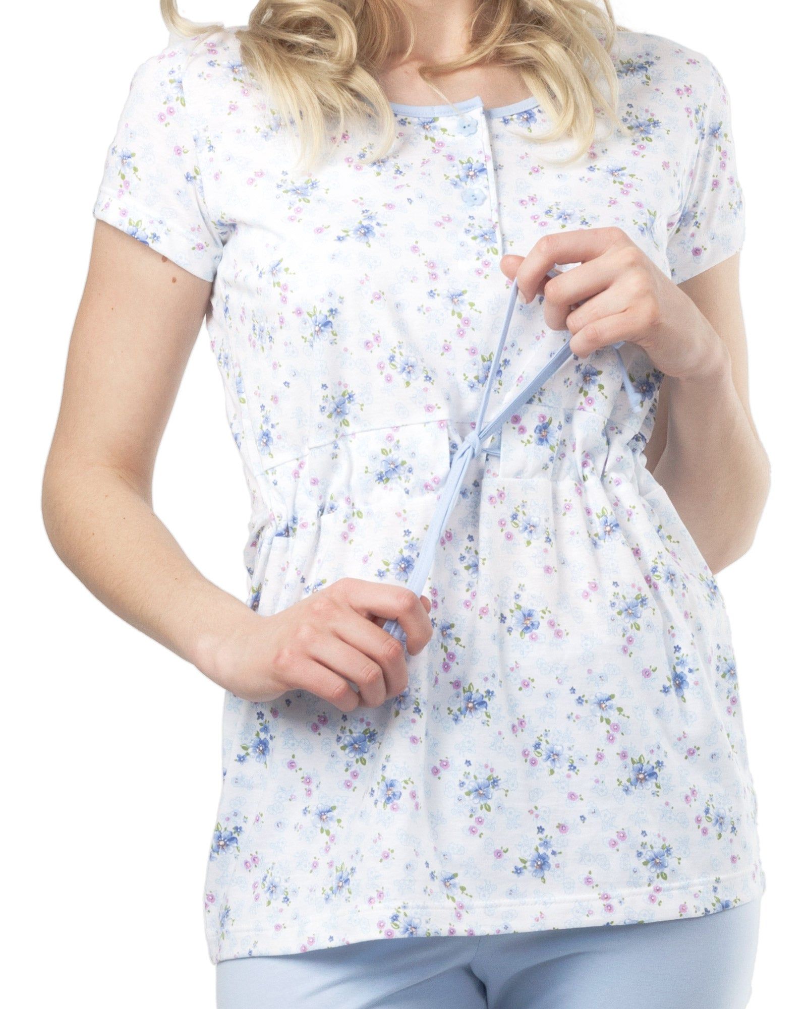 MYSANITY Stillpyjama, Oberteil vorne offen, Hellblau