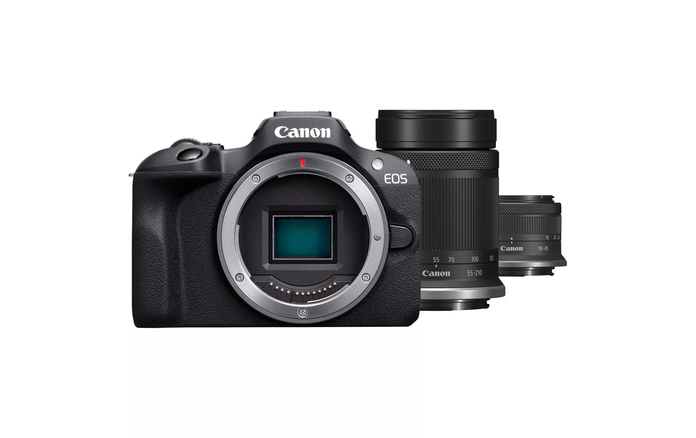 Fotokamera EOS R100 + RF-S 18-45 mm + RF-S 55-210 mm Kit<br>Kompaktkamera mit leistungsstarken Funktionen und zwei Objektive