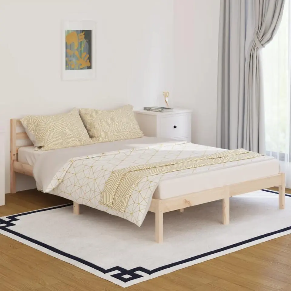 vidaXL - Bed frame met hoofdbord - Naturel - Massief grenenhout - 140x200 cm