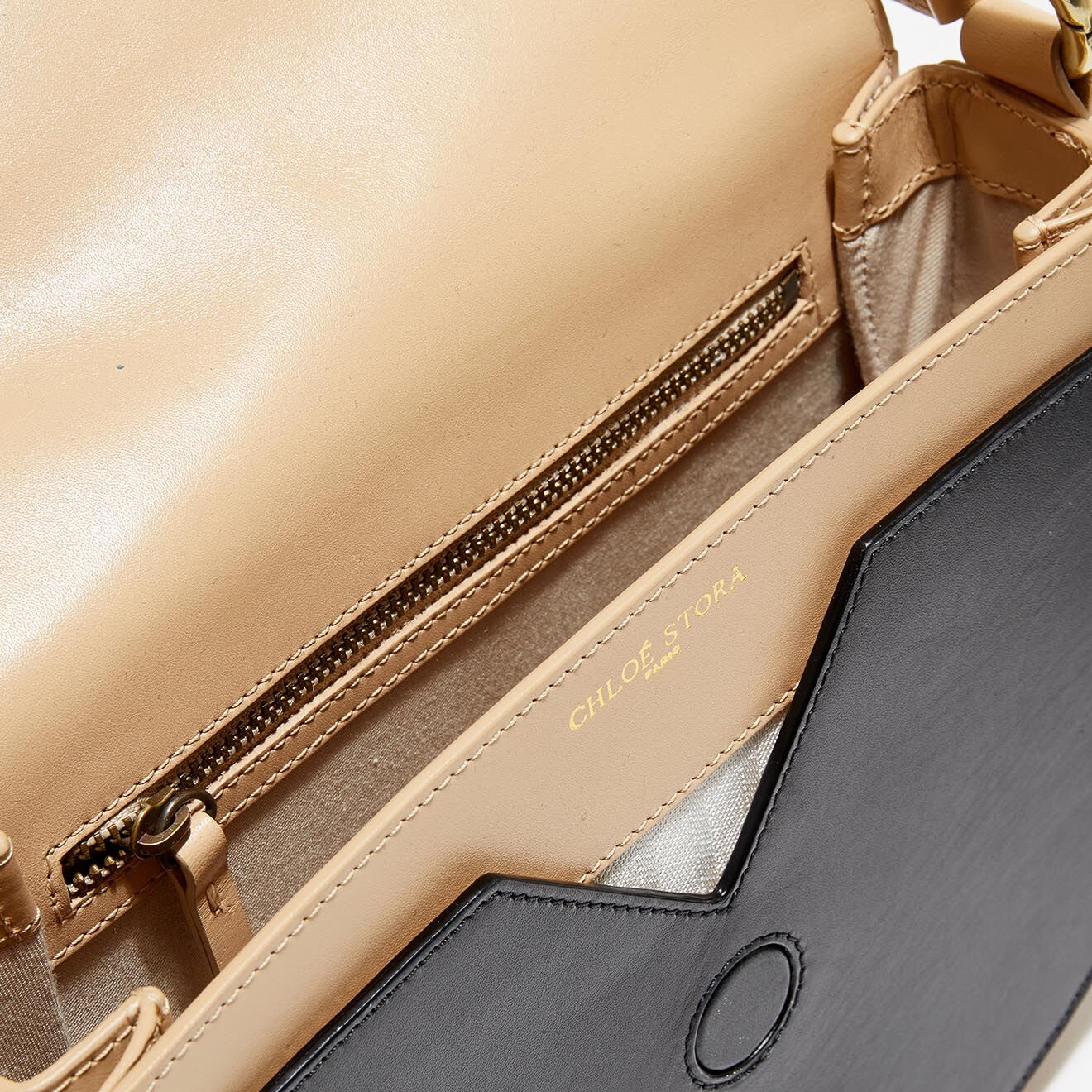 Chloé Stora Sac bandoulière en Cuir Salomé beige/noir - 22,5x19x4,5 cm