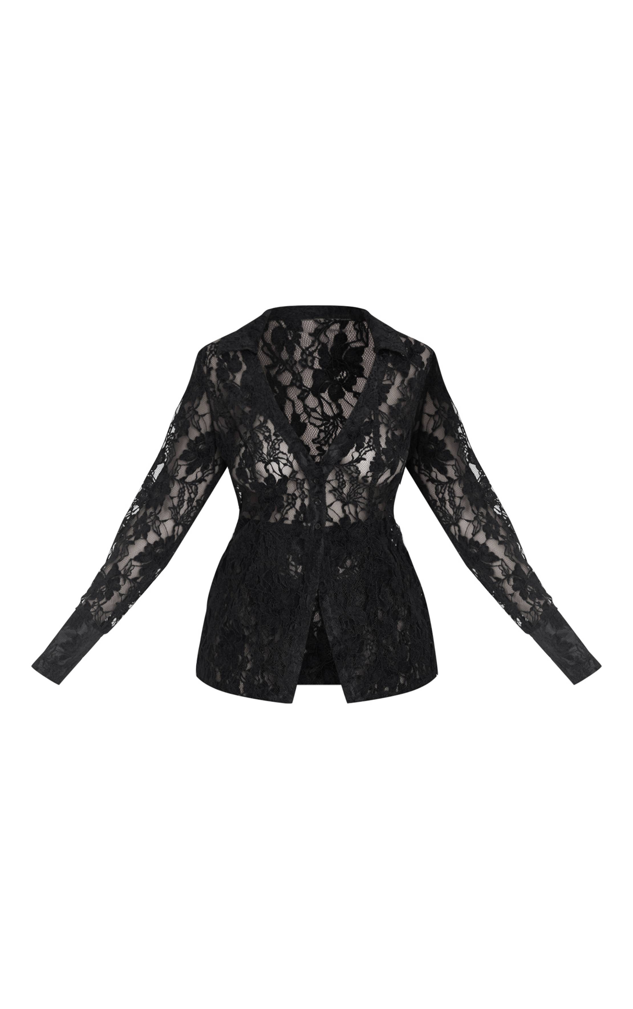 Noir Chemise En Dentelle Transparente Grande Taille