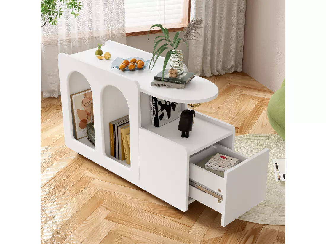 Buffet à roulettes - avec rangement multifonctionnel - designunique - Blanc