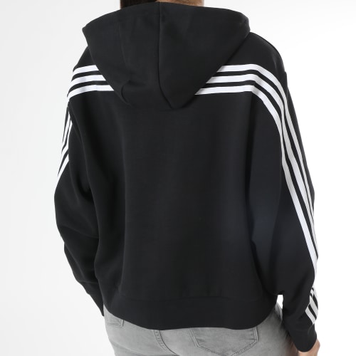 Sweat Zippé Capuche A Bandes HT4715 Noir