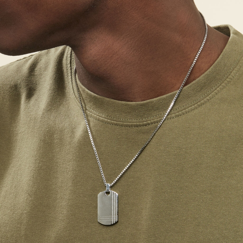 Collier Quadrillage Acier Blanc
