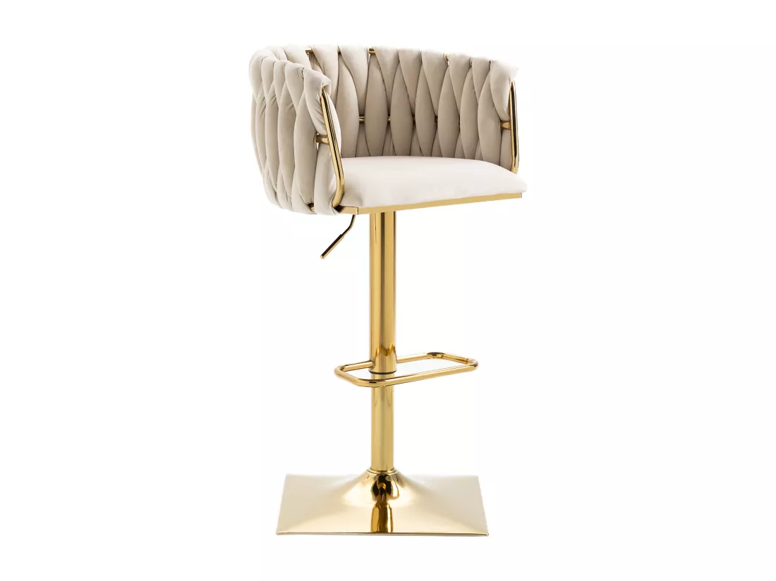 Lot de 2 tabourets de bar, pivotante, réglable en hauteur avec dossier et repose-pieds, pied en metal, 53x51x83-105cm, beige