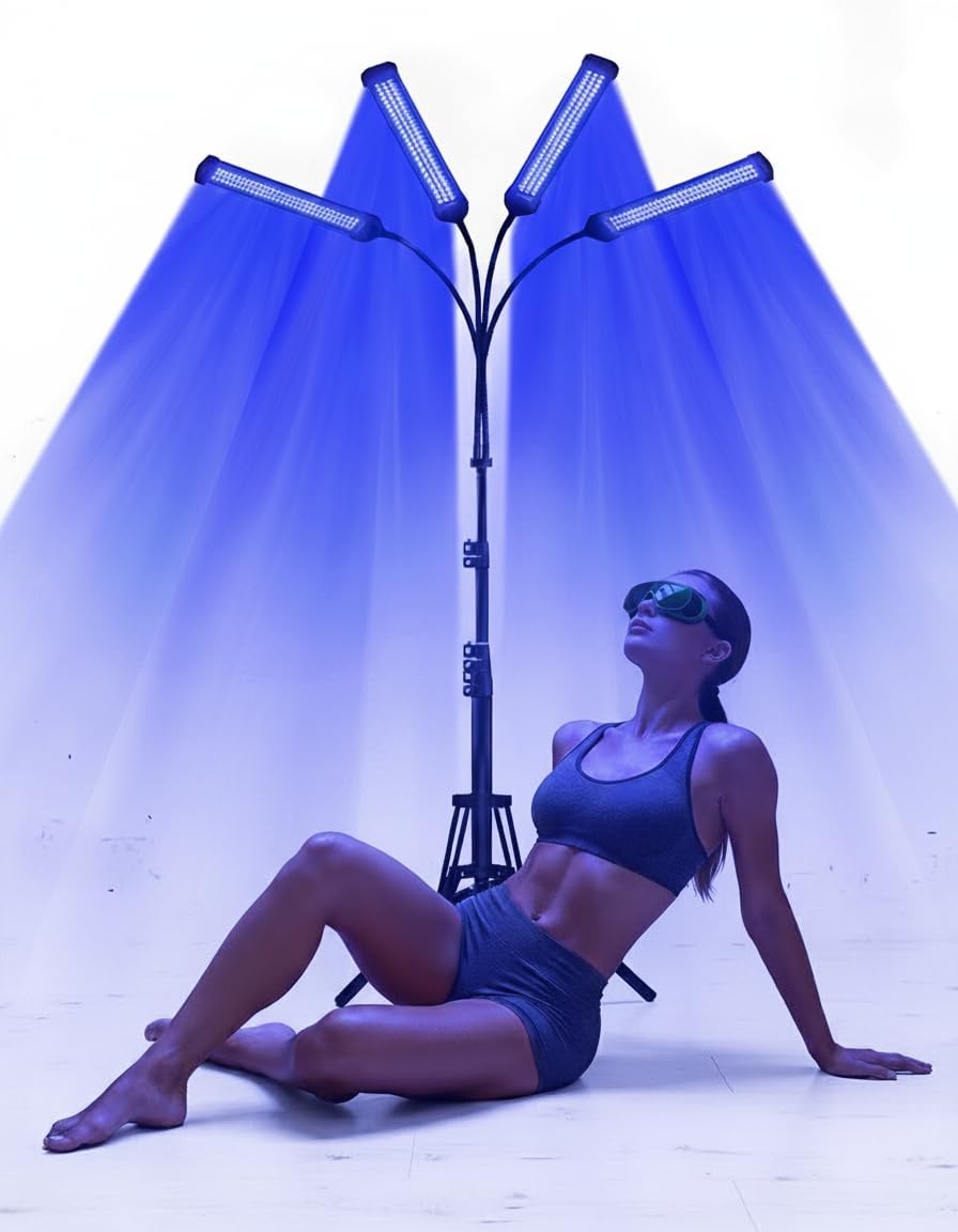 Bräunungslampe,460NM&490NM Bräunungslampe,60W Blaues Licht Bräunungslicht Solarium für Den Heimgebrauch Gesicht Und Körper,Doppelte Halterung Gesichtsbräuner Solarium mit 432 Stück LEDs