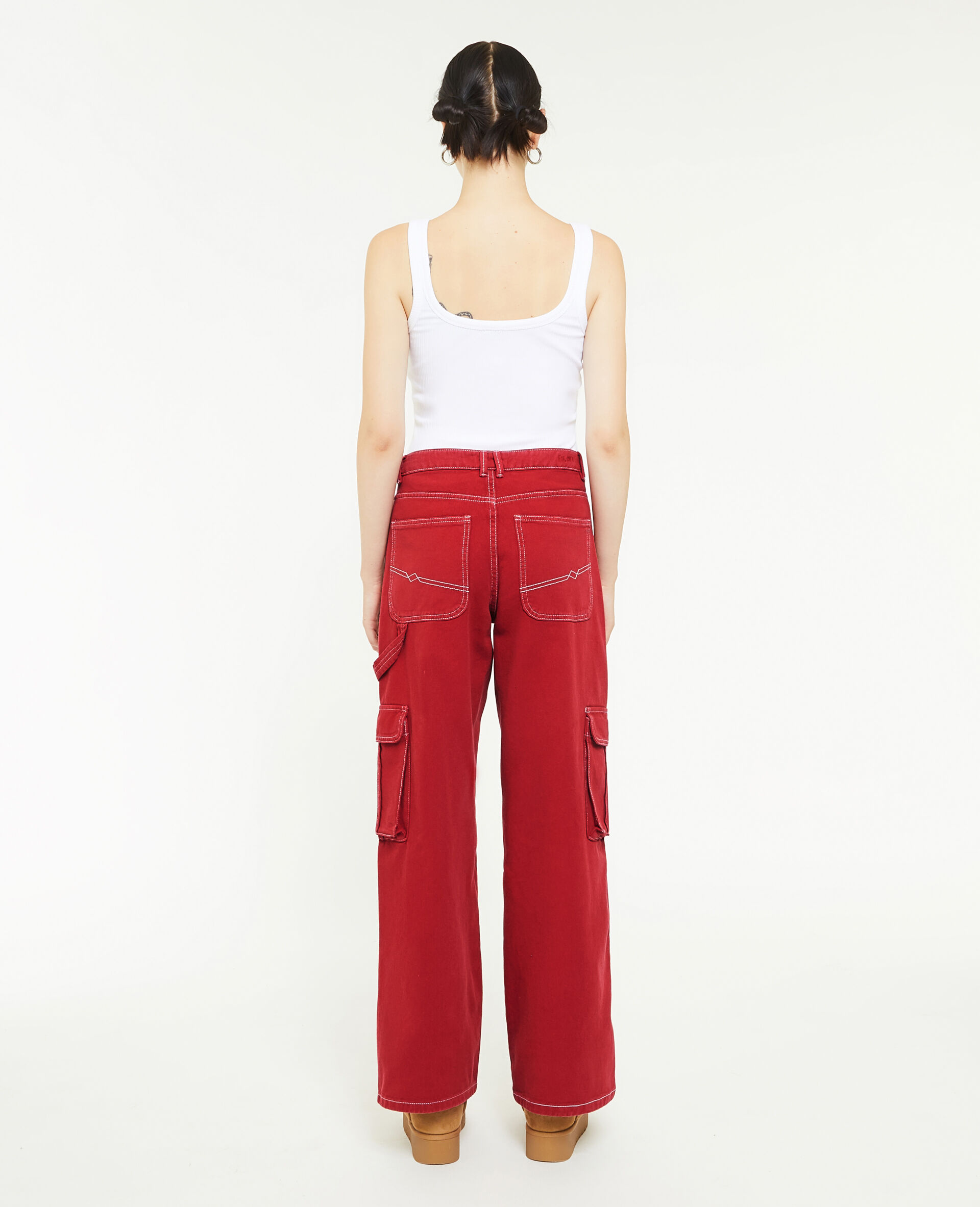 Pantalon cargo droit - Rouge