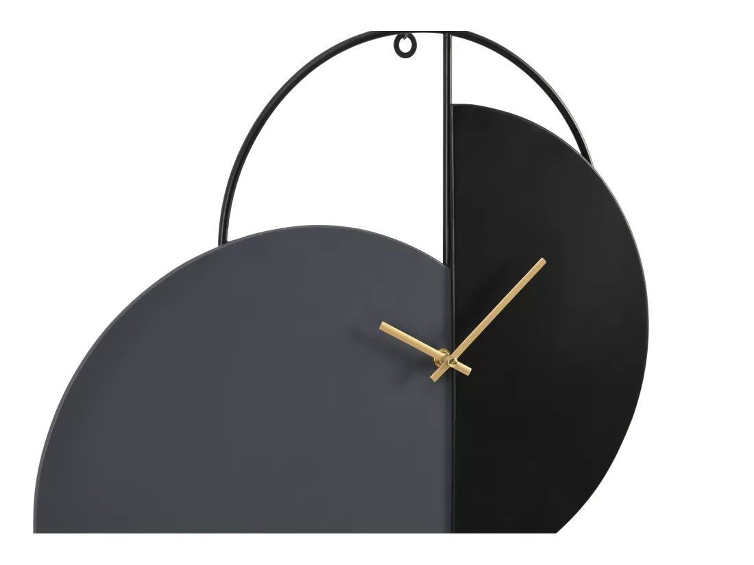 Horloge murale design en métal - D. 45 x H. 77 cm - Noir, gris et doré - FERNIA