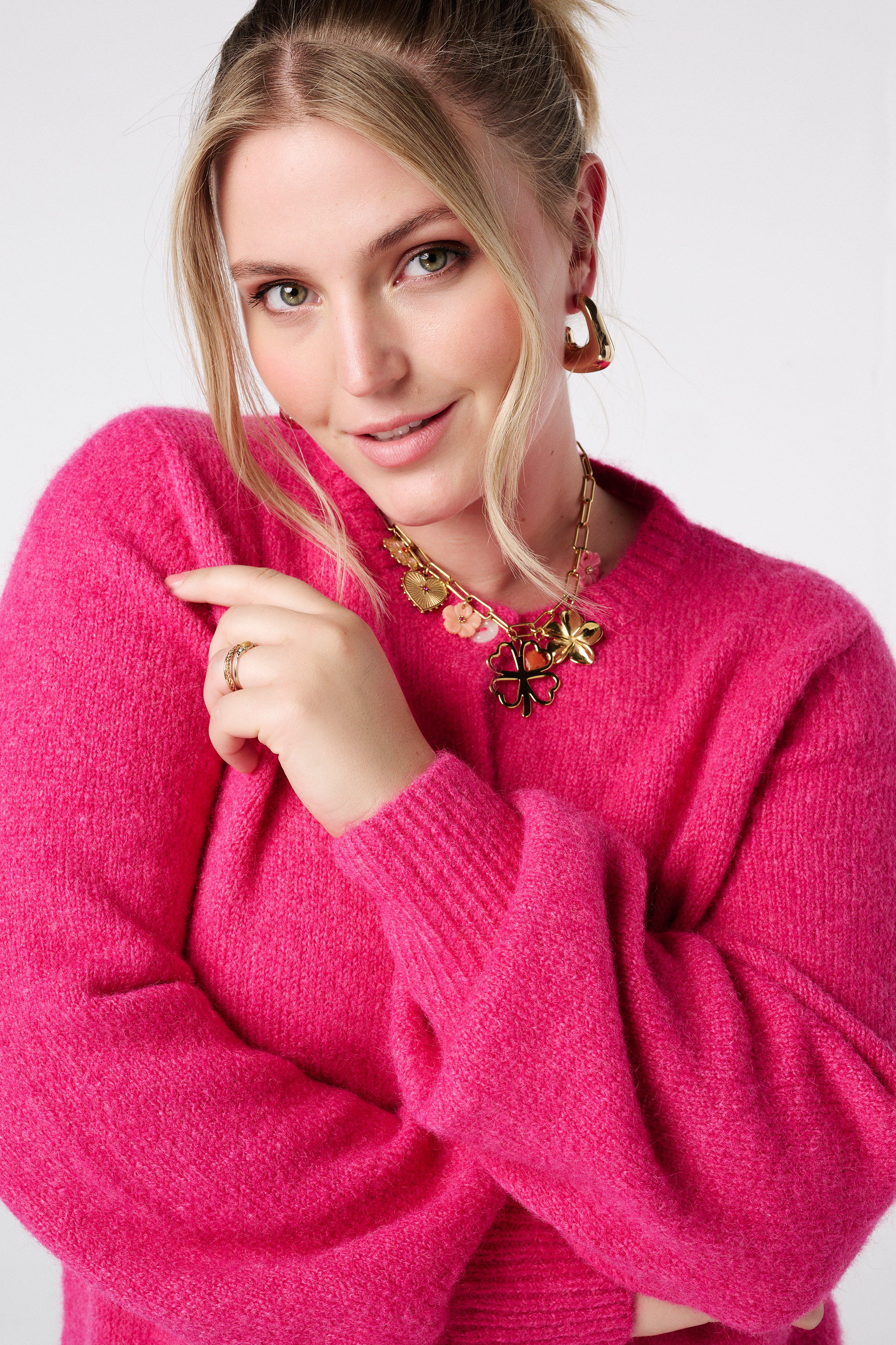 Fijn gebreid vest met knoopsluiting Fel pink