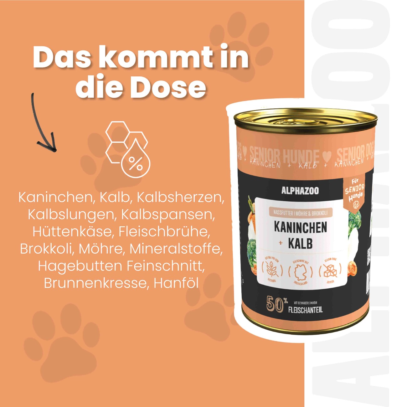 ALPHAZOO Nassfutter Kaninchen + Kalb 6 x 400g für Hunde