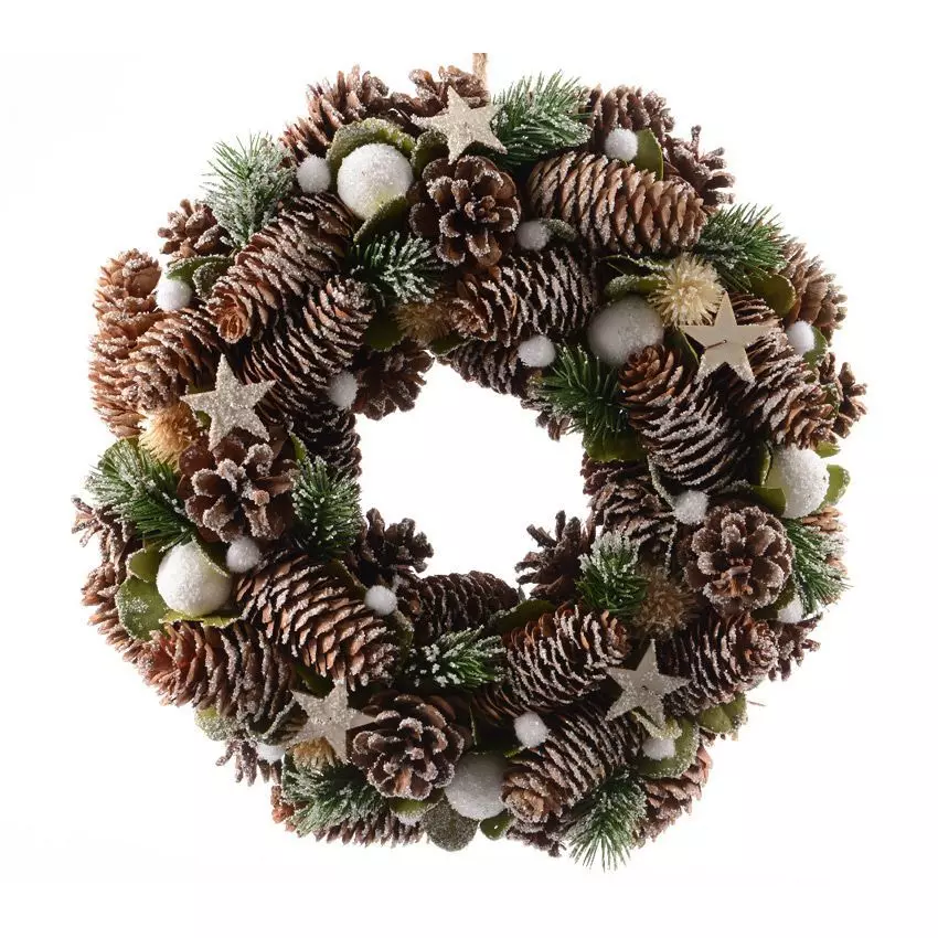 Couronne de Noël (D33 cm) Etoiles et pommes de pin